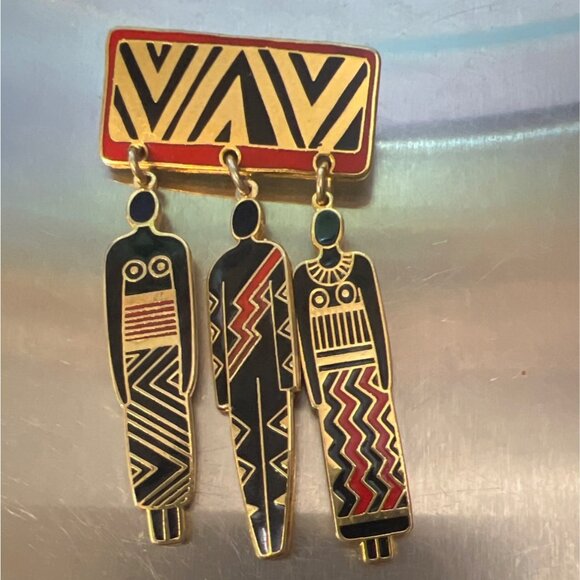 Tribal Unity Laurel Burch Enamel Brooch Pin Jewelry 1993 Spirit Series Kinetic - Picture 3 of 15